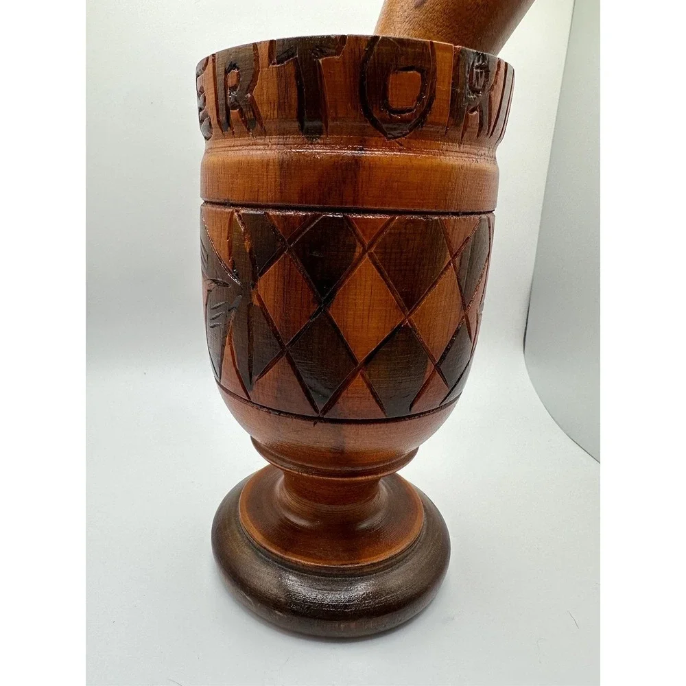 1970s Large Vintage Wood Carved Puerto Rico‎ Mortar & Pestle Great Condition